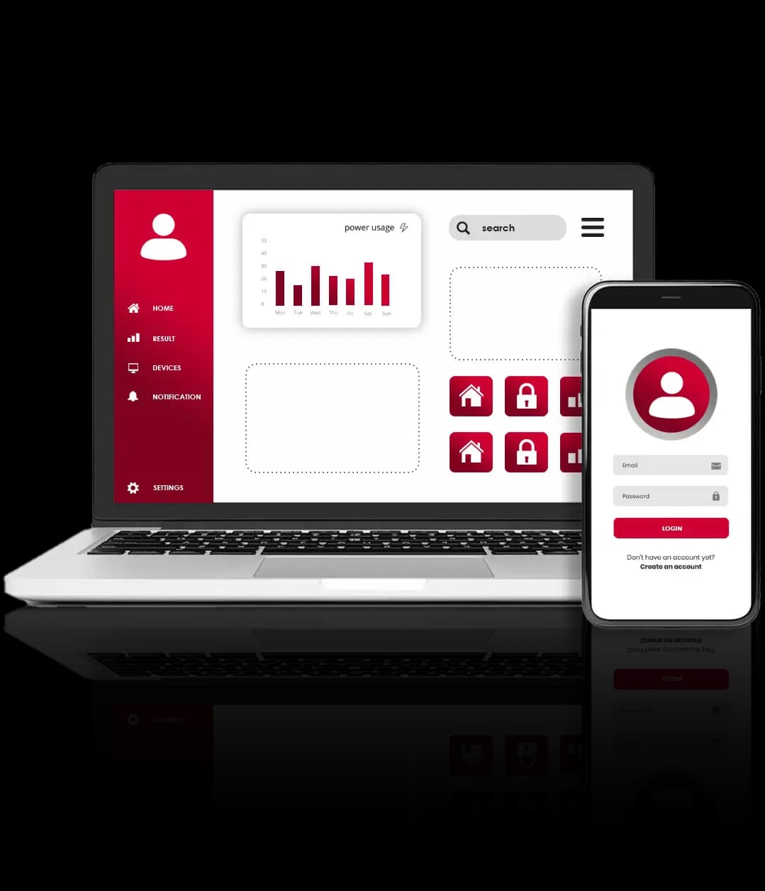Moderne mobile App und Unternehmens-Website – Benutzeroberfläche auf Laptop und Smartphone